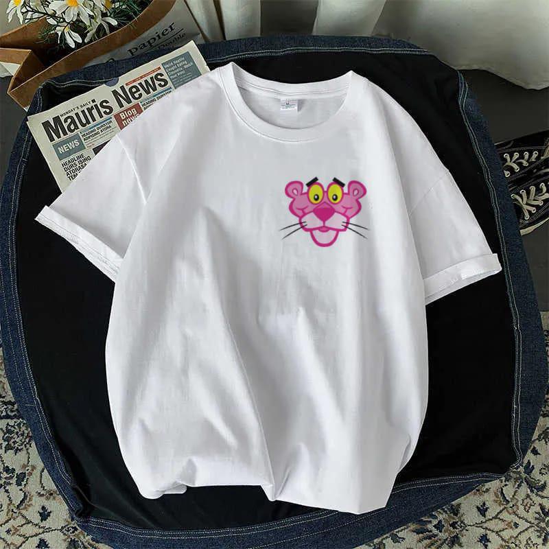 Drop Shoulder White T-Shirt with Printed Pink Panther?Unisex